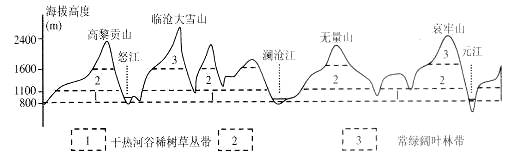 读横断山区自然带垂直分布图,完成