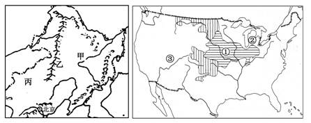 读中国北方部分地区农业分布图和美国农业分布
