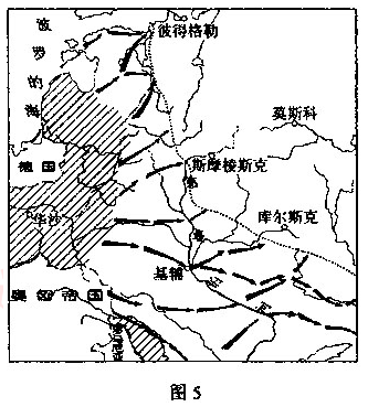 图5为历史上某次战争的形势图.该图所示战局的时间是 a.1812年 b.