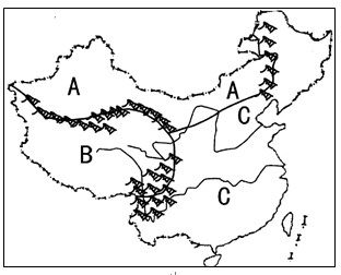 下图是中国三大自然区示意图 .读图完成下列问