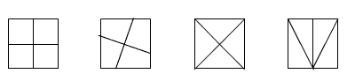 请用三种方法将正方形分成形状完全一样的四个图形