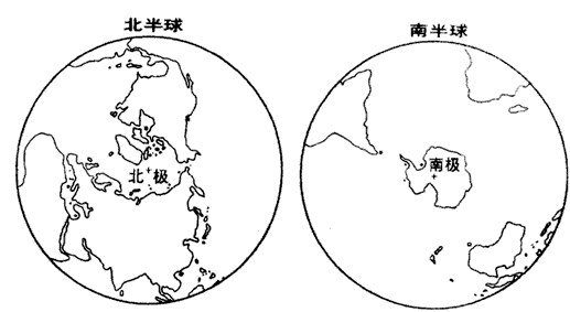 读南北半球的海陆分布图,回答下列问题.