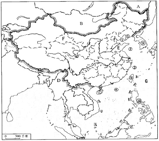 读中国疆域简图.回答下列问题(1.填出下图中我国主要的岛屿.