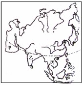 读亚洲地图,回答1—3题.