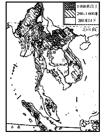 读东南亚部分地形图.回答1-2题. 1.中南半岛的地