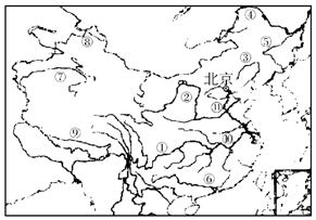 读中国河流分布图.填空(1)填写代号所代表的河