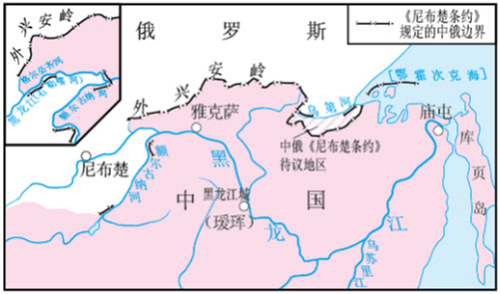 阅读下列材料,回答问题 材料一 清朝前期中俄边界示意图