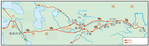 材料一:丝绸之路的路线示意图 材料二:西汉的疆域图 仔细阅读材料一.