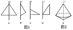 将图1所示的三角形线直线l旋转一周,可以得到如图2所示的几何体的是哪