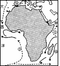读非洲附近洋流分布示意图.回答1 -2题 1.图中洋