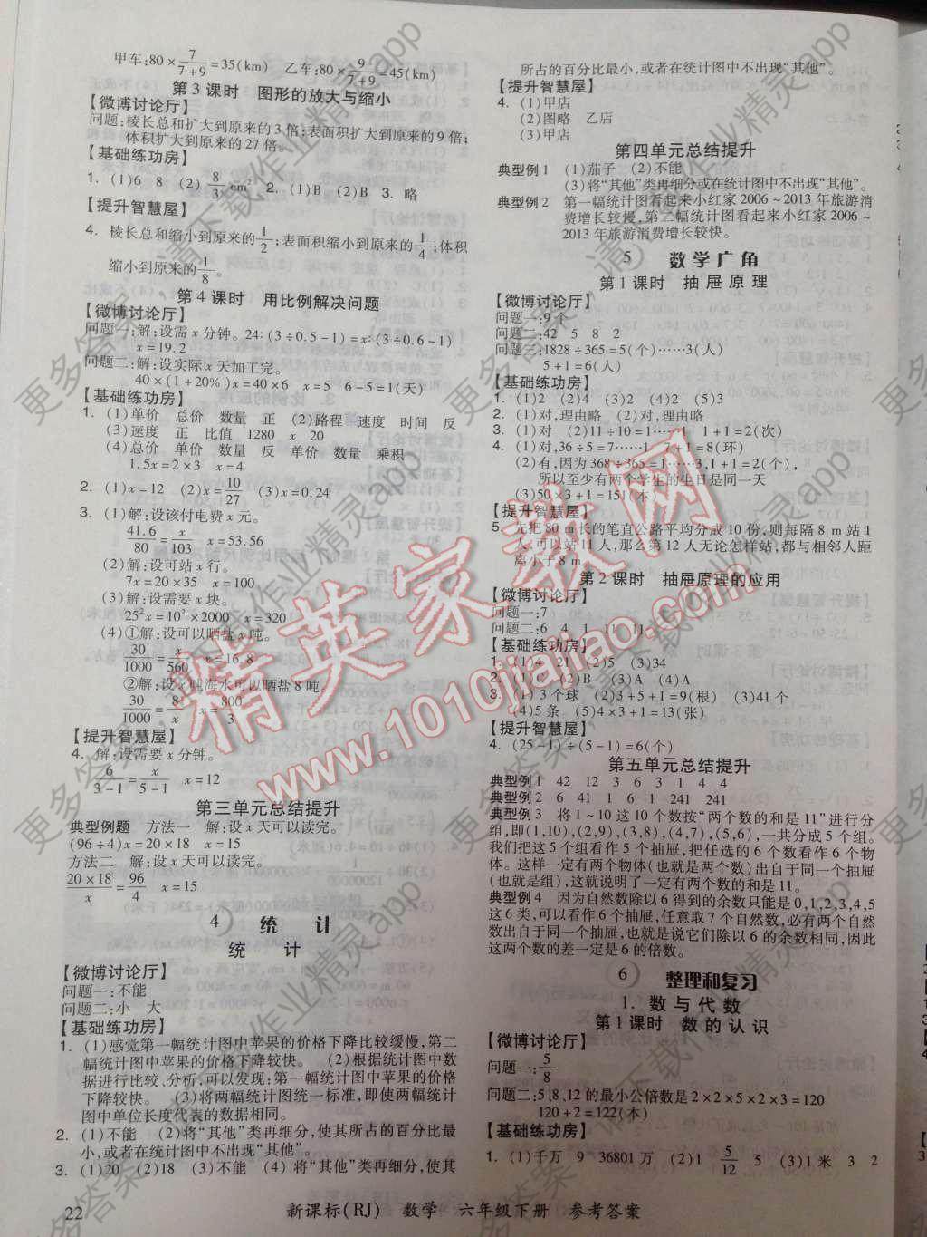 2014年全品学练考六年级数学下册人教版答案