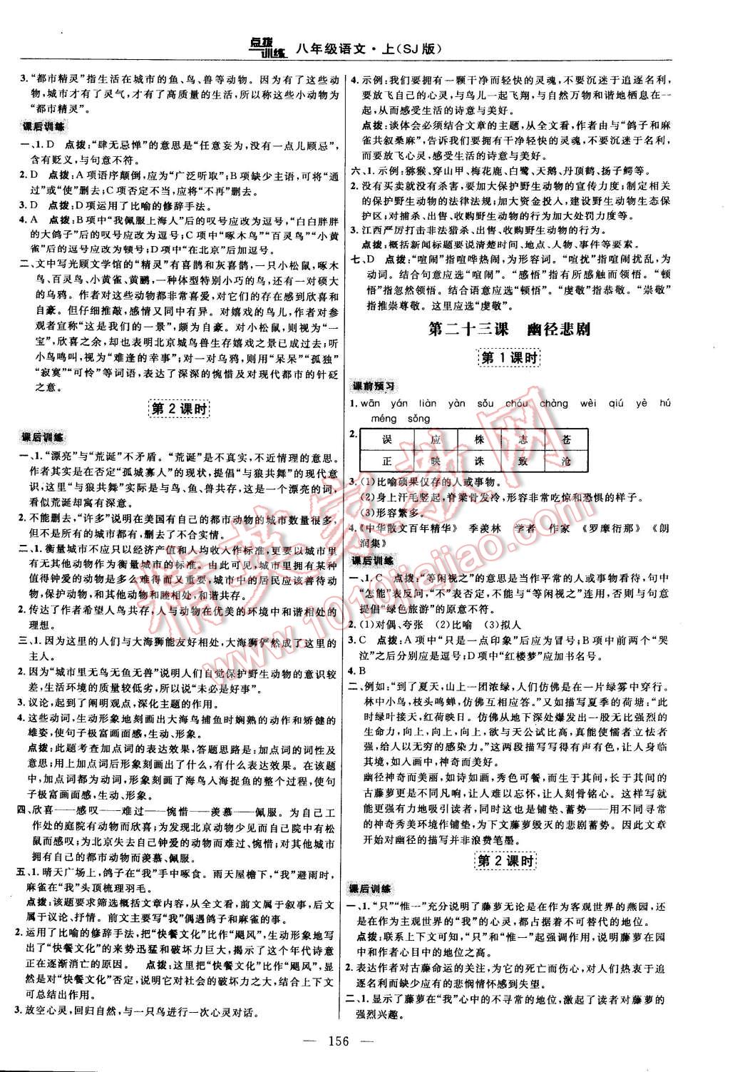 2014年點(diǎn)撥訓(xùn)練八年級語文上冊蘇教版 第18頁