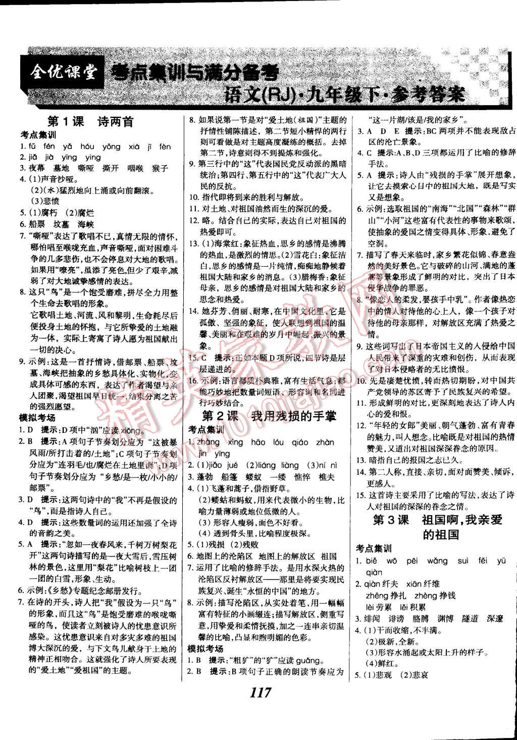 2014年全優(yōu)課堂考點(diǎn)集訓(xùn)與滿分備考九年級語文全一冊下 第1頁