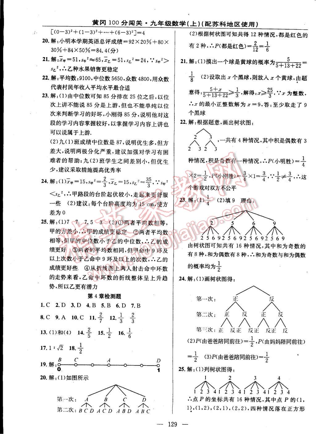 2014年黃岡100分闖關一課一測九年級數(shù)學上冊蘇科版 第19頁