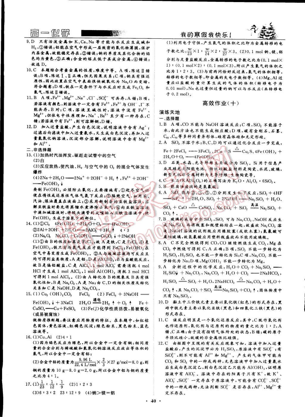 2015年寒假高效作業(yè)高一年級(jí)化學(xué)中國(guó)海洋大學(xué)出版社 第8頁(yè)