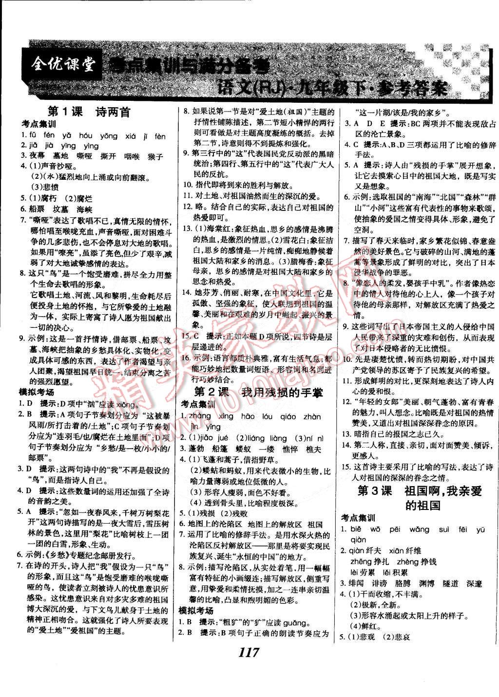 2014年全優(yōu)課堂考點(diǎn)集訓(xùn)與滿分備考九年級(jí)語文全一冊(cè)下人教版 第1頁