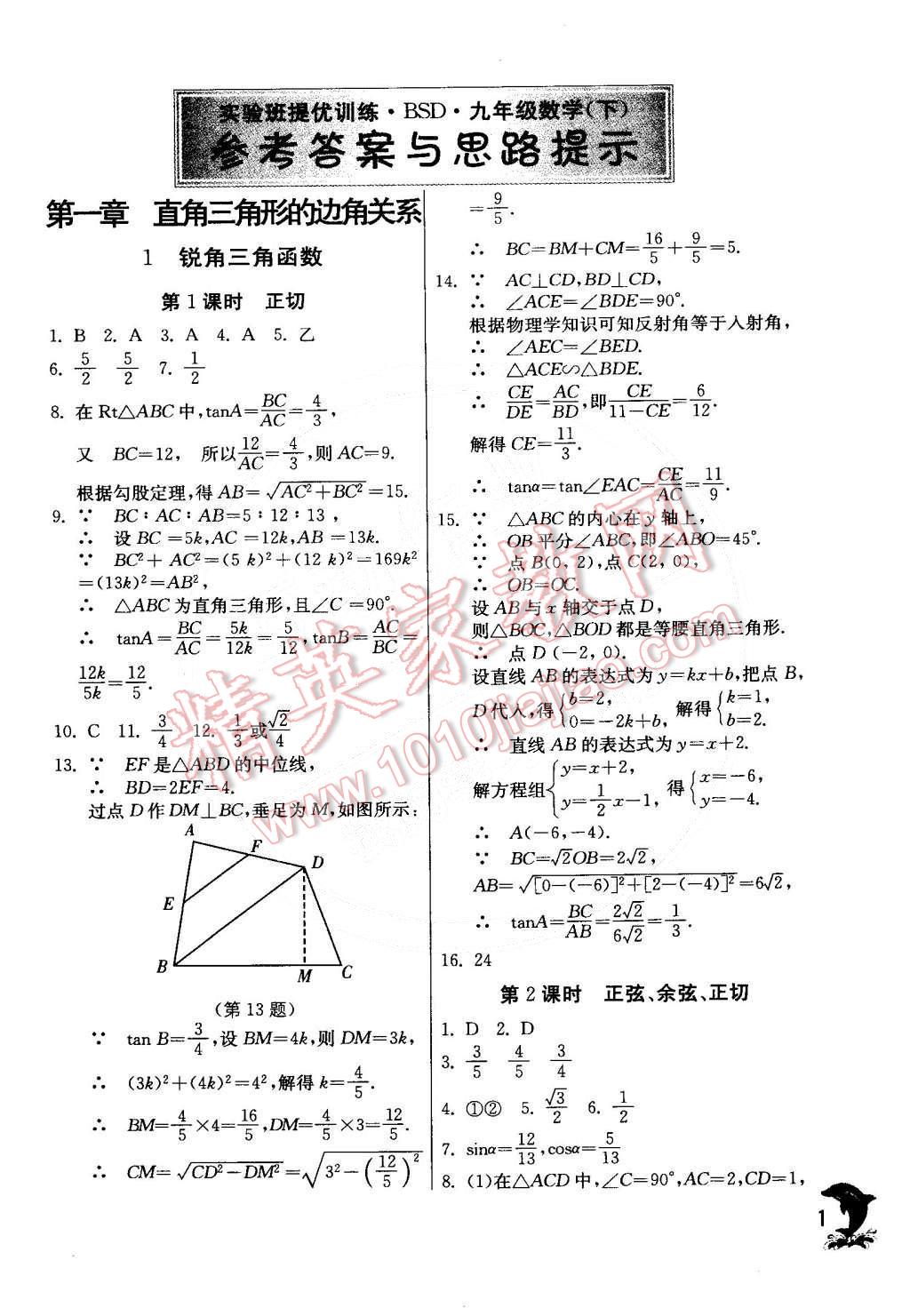 2015年實驗班提優(yōu)訓(xùn)練九年級數(shù)學(xué)下冊北師大版 第1頁