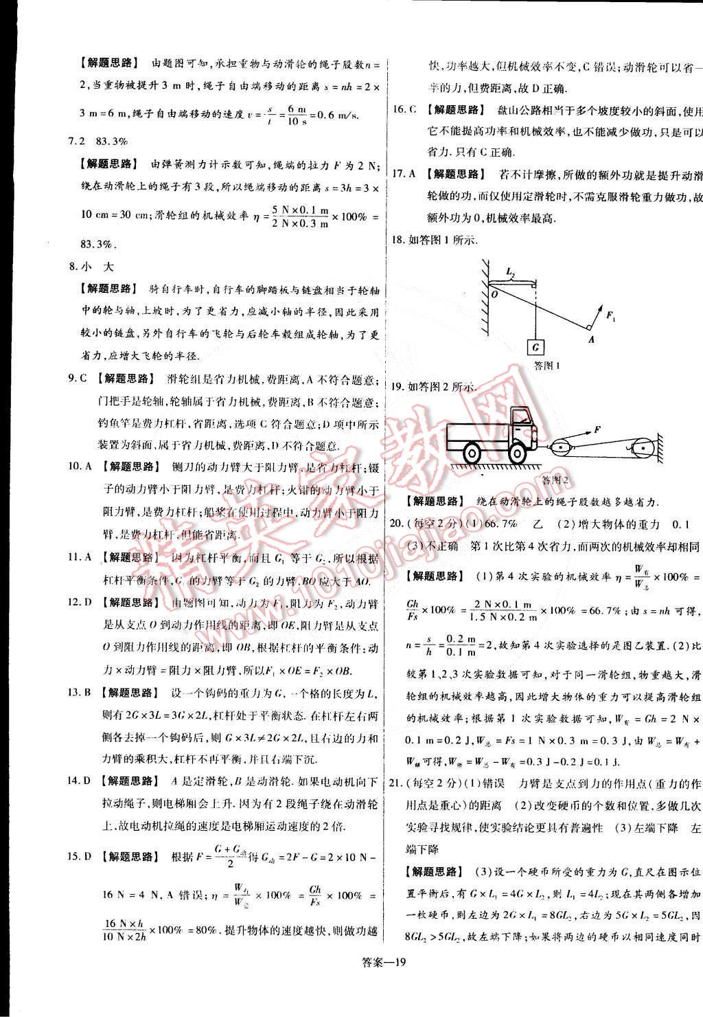 2015年金考卷活頁題選名師名題單元雙測卷八年級物理下冊人教版 第19頁