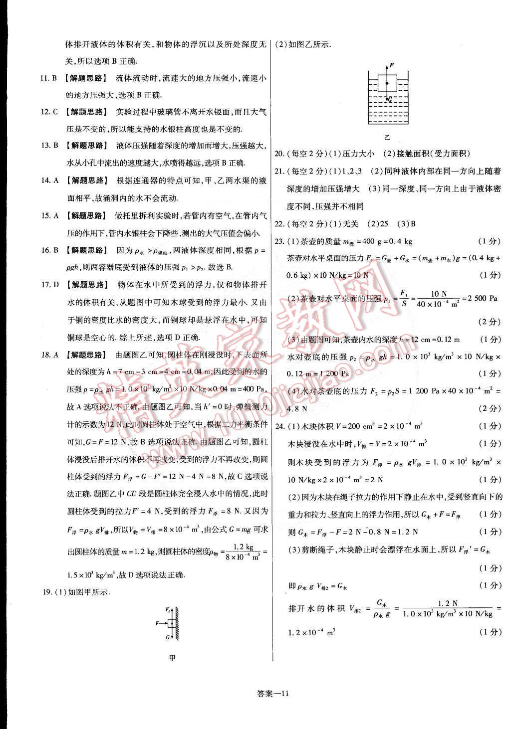 2015年金考卷活頁題選八年級物理下冊北師大版 第11頁