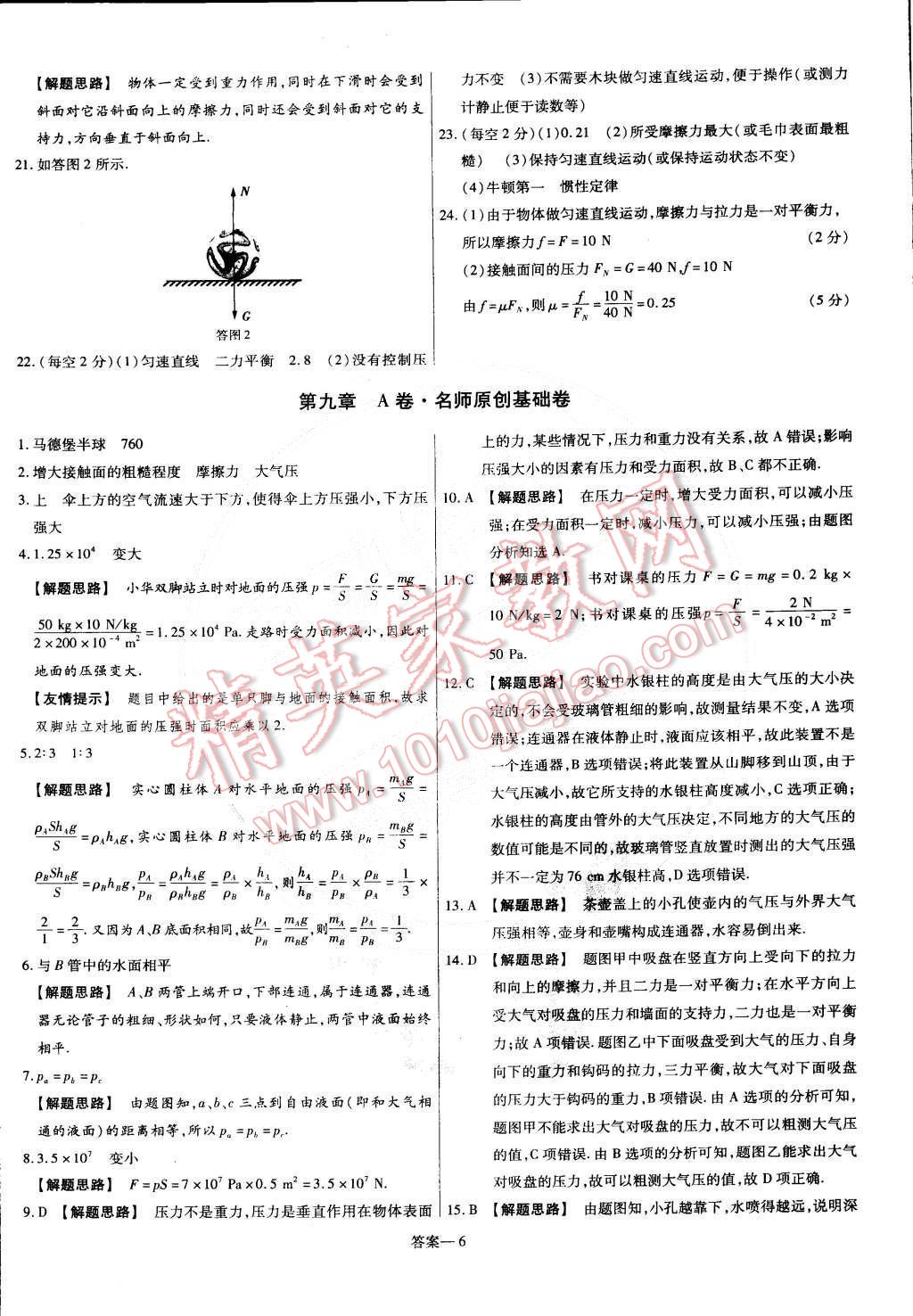 2015年金考卷活頁題選名師名題單元雙測卷八年級物理下冊人教版 第6頁