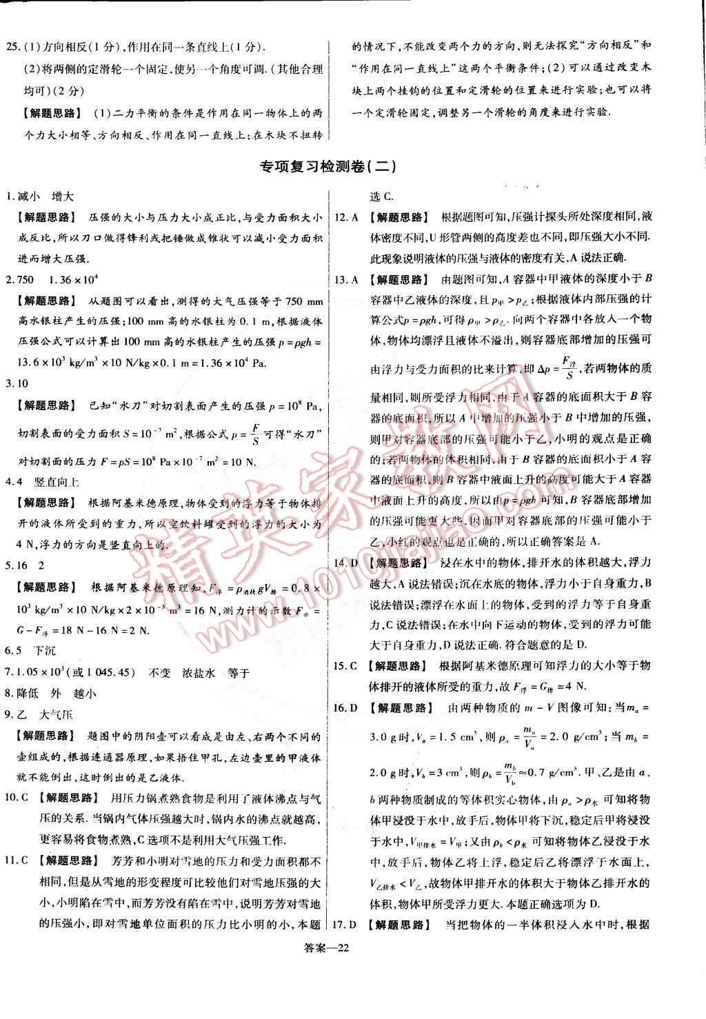 2015年金考卷活頁(yè)題選名師名題單元雙測(cè)卷八年級(jí)物理下冊(cè)人教版 第22頁(yè)