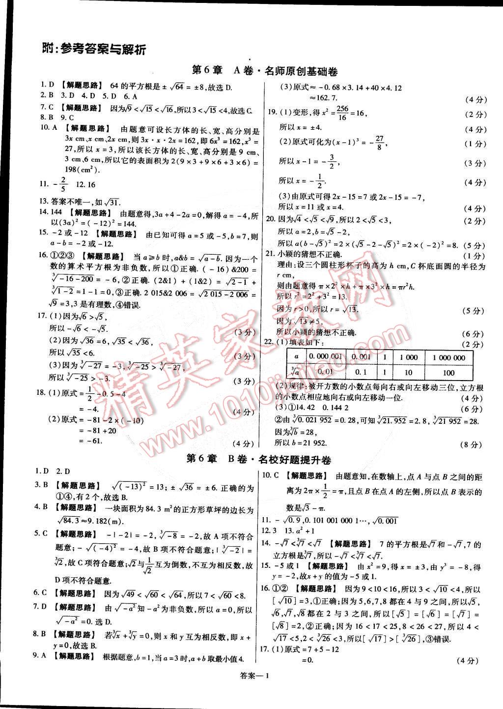 2015年金考卷活頁題選七年級數(shù)學(xué)下冊滬科版 第1頁