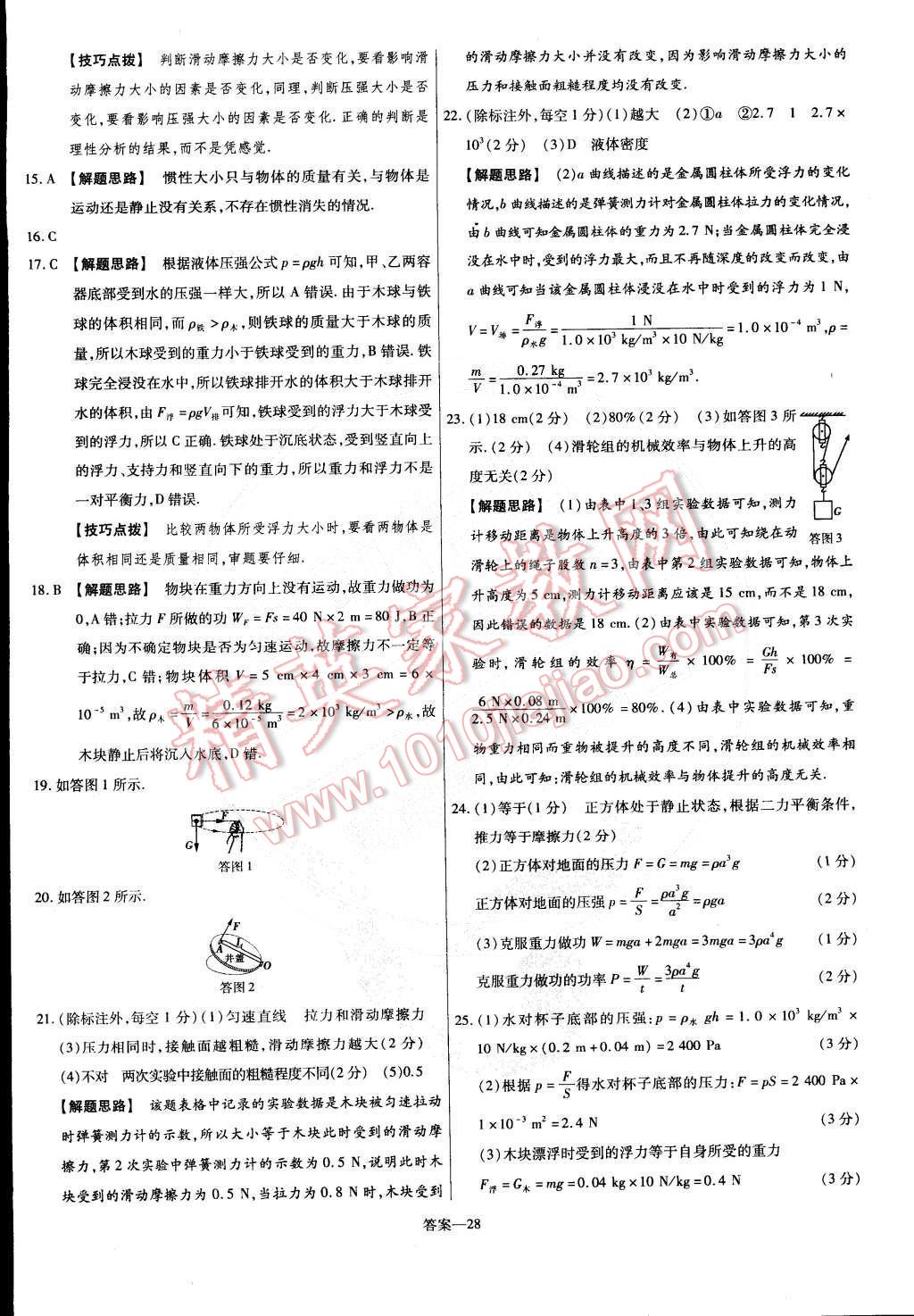 2015年金考卷活頁題選名師名題單元雙測卷八年級物理下冊人教版 第28頁