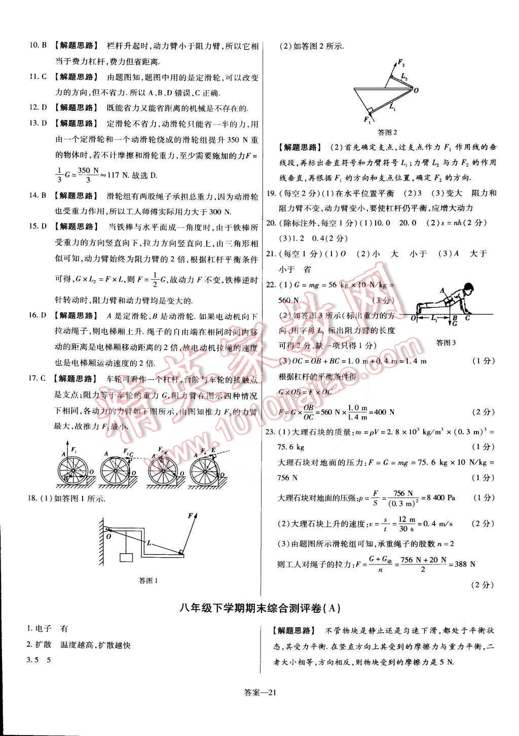 2015年金考卷活頁(yè)題選名師名題單元雙測(cè)卷八年級(jí)物理下冊(cè)滬粵版 第21頁(yè)