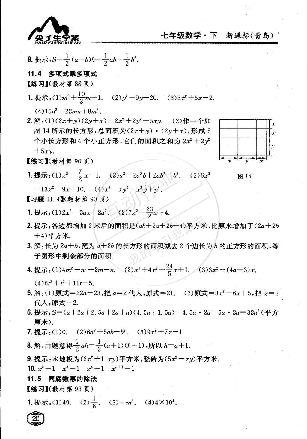 课本青岛版七年级数学下册 参考答案第19页