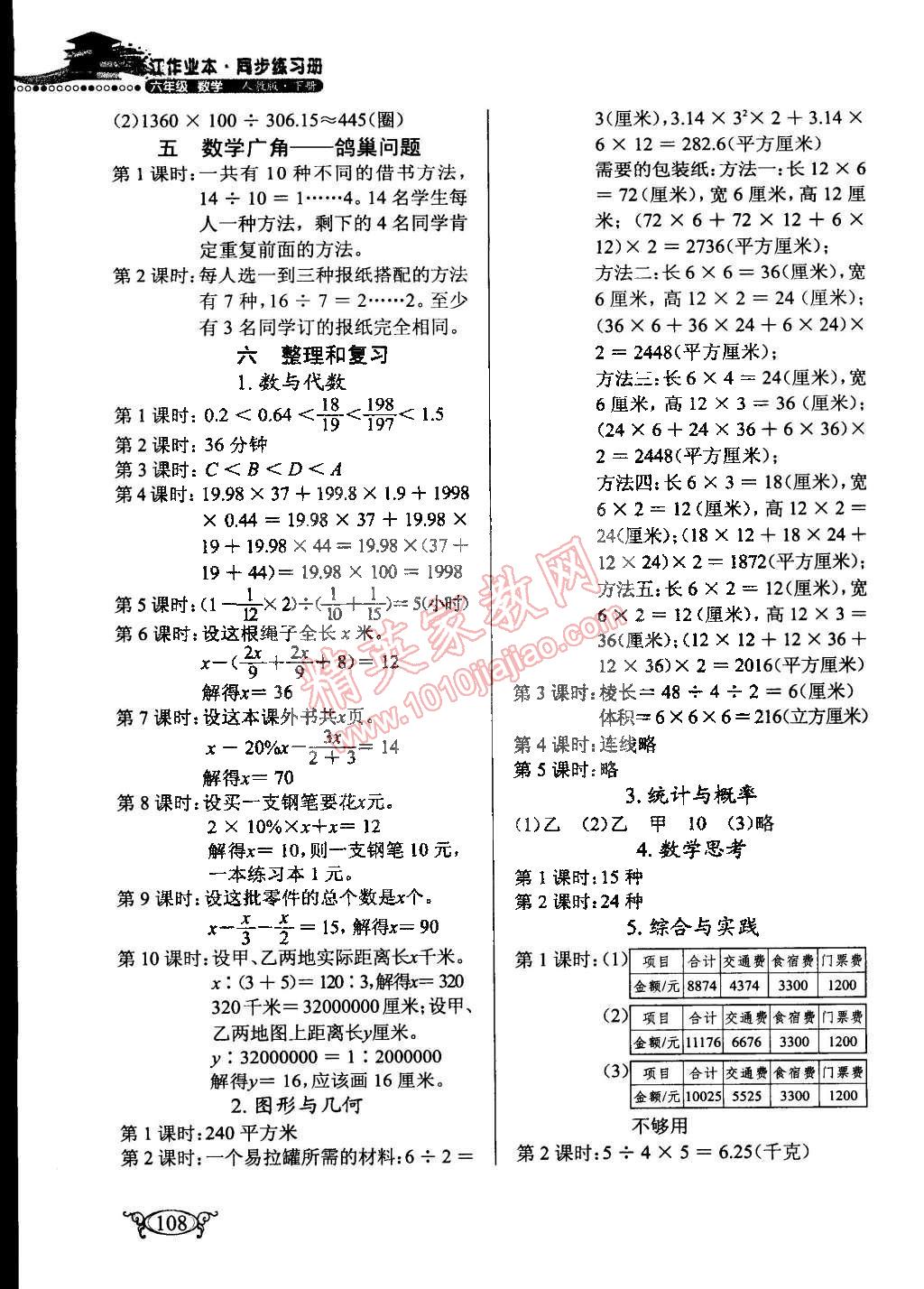 2015年长江作业本同步练习册六年级数学下册人教版 第2页