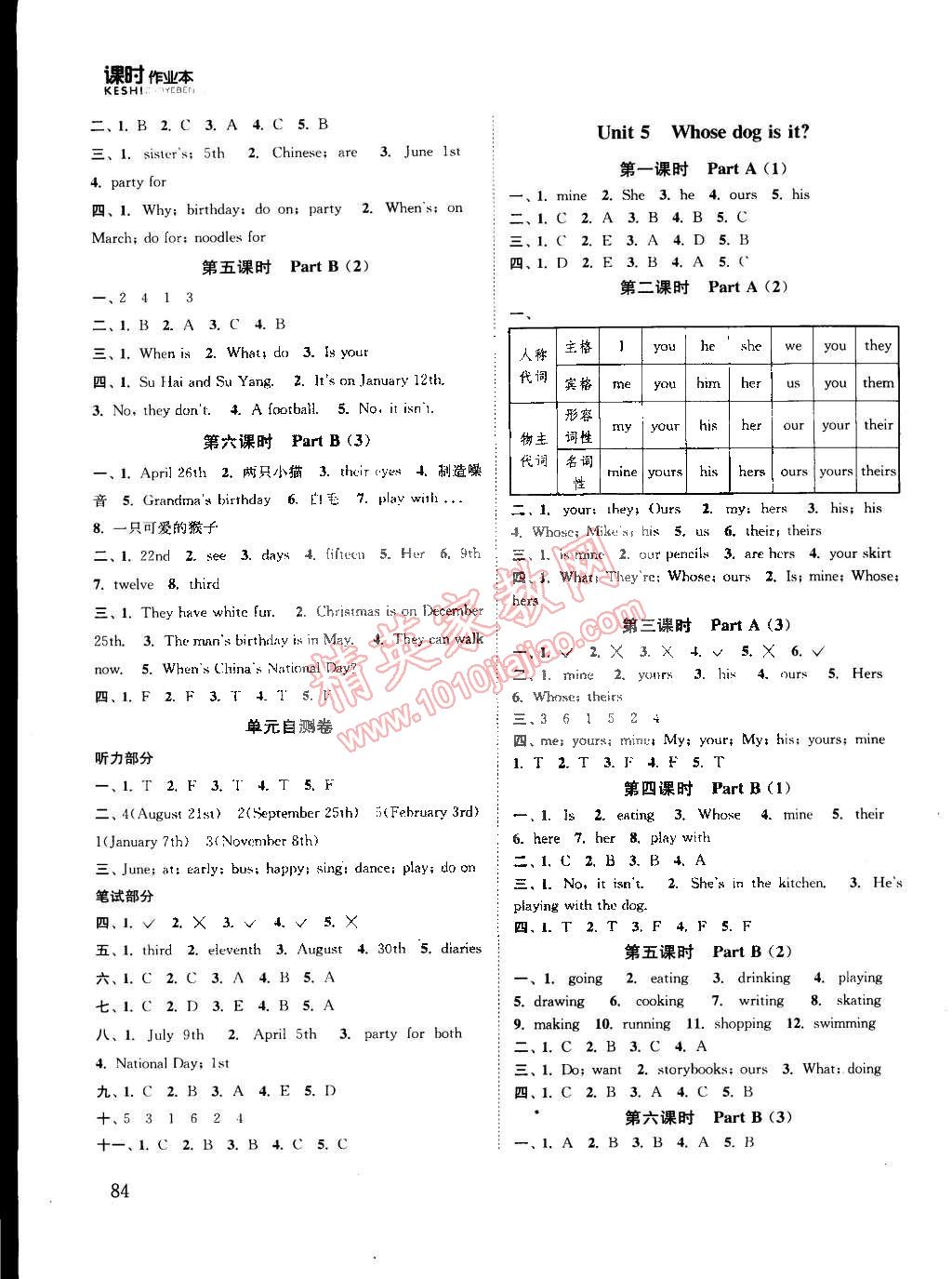 2015年通城学典课时作业本五年级英语下册人教PEP版 第8页