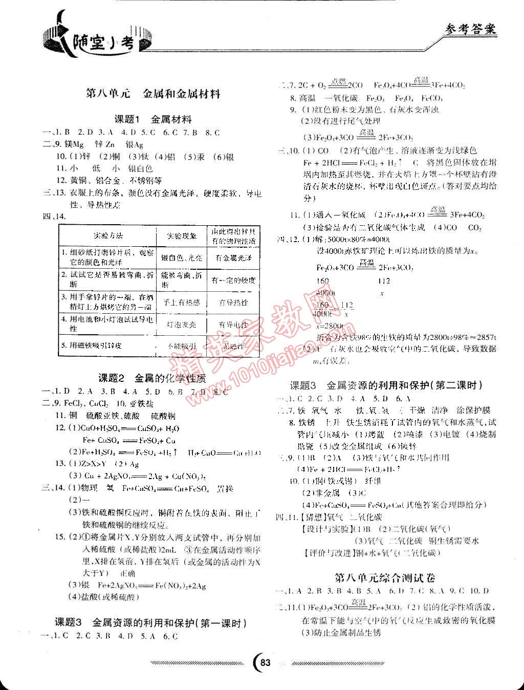 2015年随堂小考九年级化学下册人教版 第1页