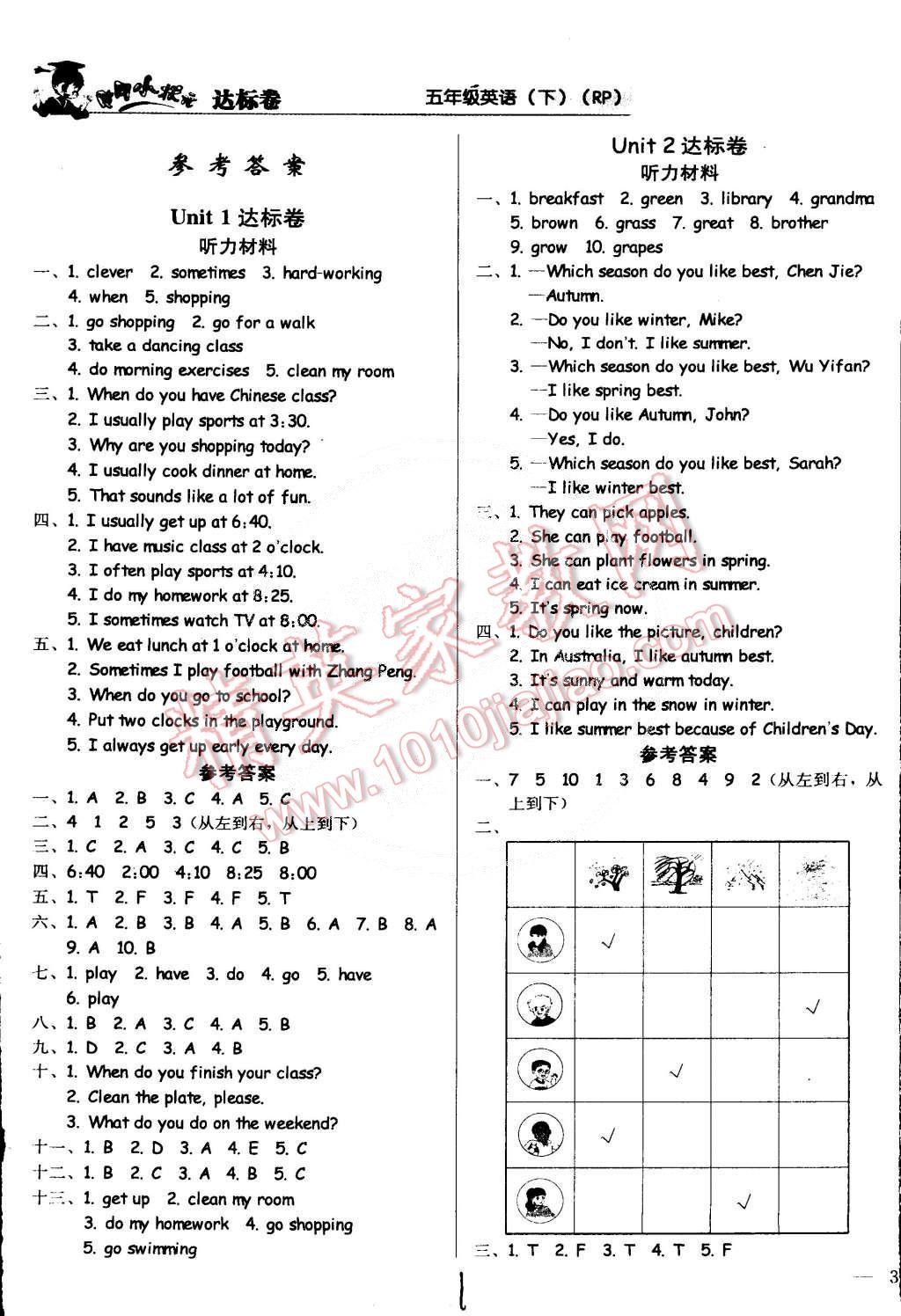 2015年黃岡小狀元達(dá)標(biāo)卷五年級(jí)英語(yǔ)下冊(cè)人教PEP版 第1頁(yè)