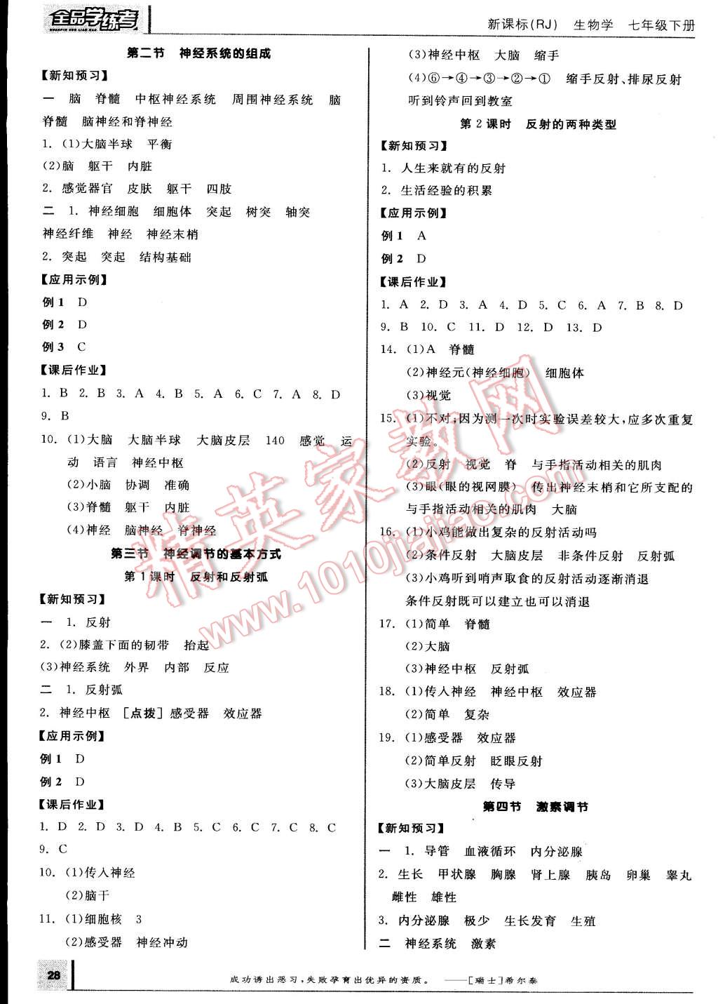 2015年全品學練考七年級生物學下冊人教版 第8頁