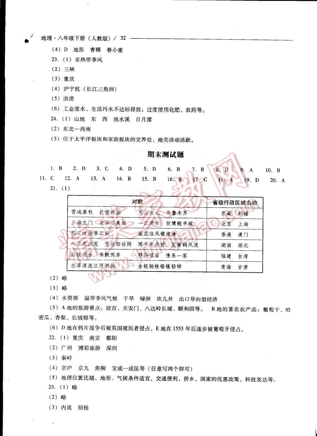 2015年新課程問(wèn)題解決導(dǎo)學(xué)方案八年級(jí)地理下冊(cè)人教版 第32頁(yè)