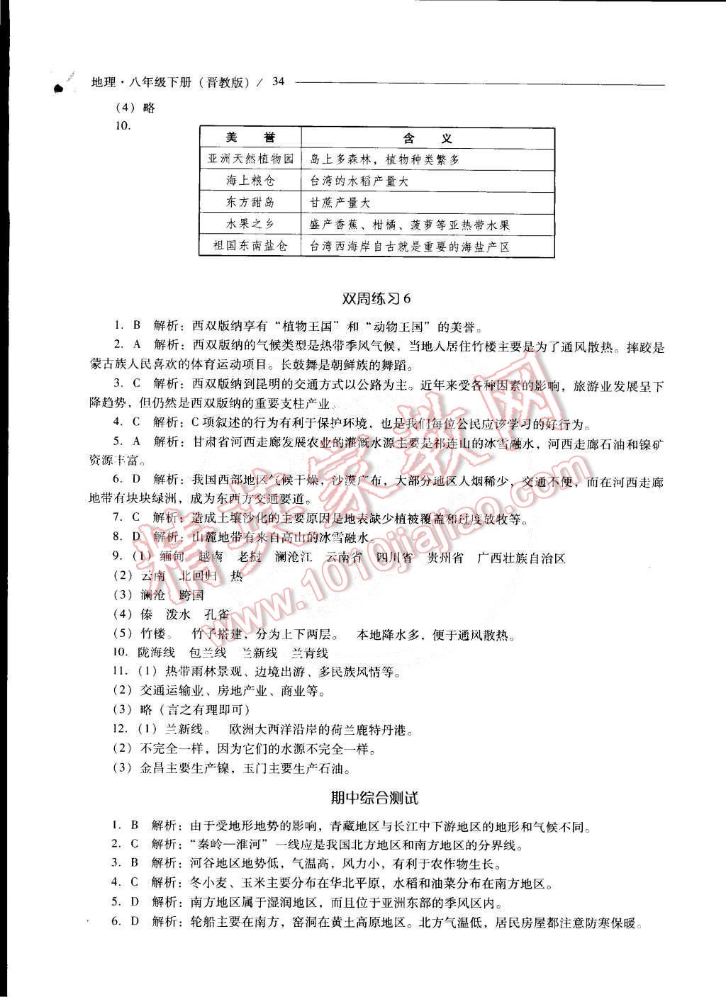 2015年新課程問題解決導(dǎo)學(xué)方案八年級地理下冊晉教版 第34頁