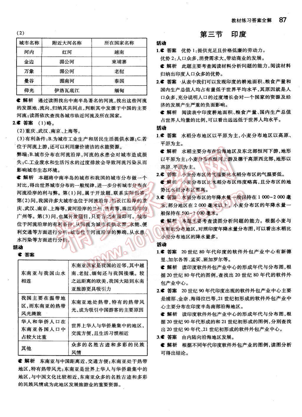 課本人教版七年級地理下冊 參考答案第3頁