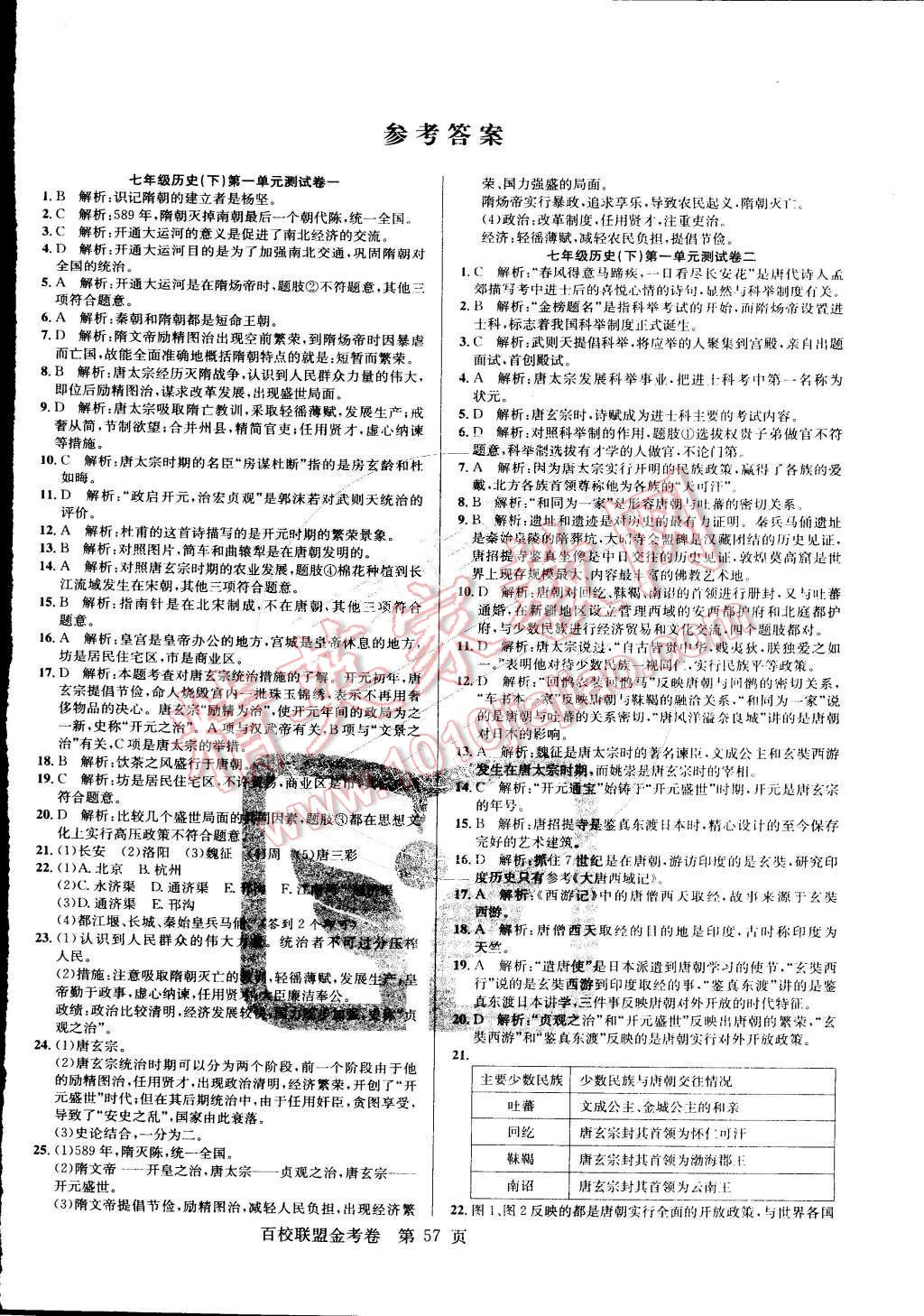 2015年百校聯(lián)盟金考卷七年級(jí)歷史下冊(cè)人教版 第1頁