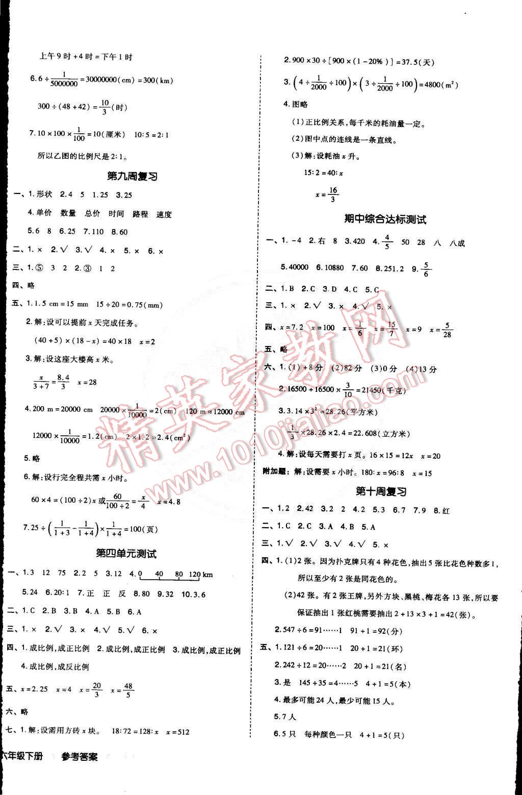 2015年同步活頁測試卷全品小復習六年級數(shù)學下冊人教版 第4頁