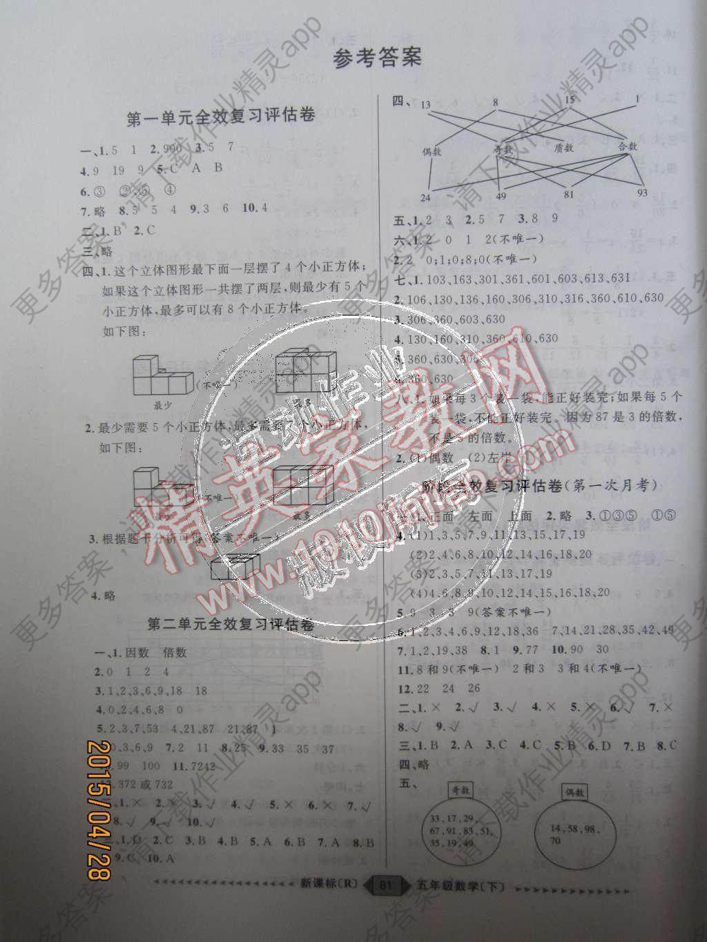 2015年阳光计划第二步五年级数学下册人教版