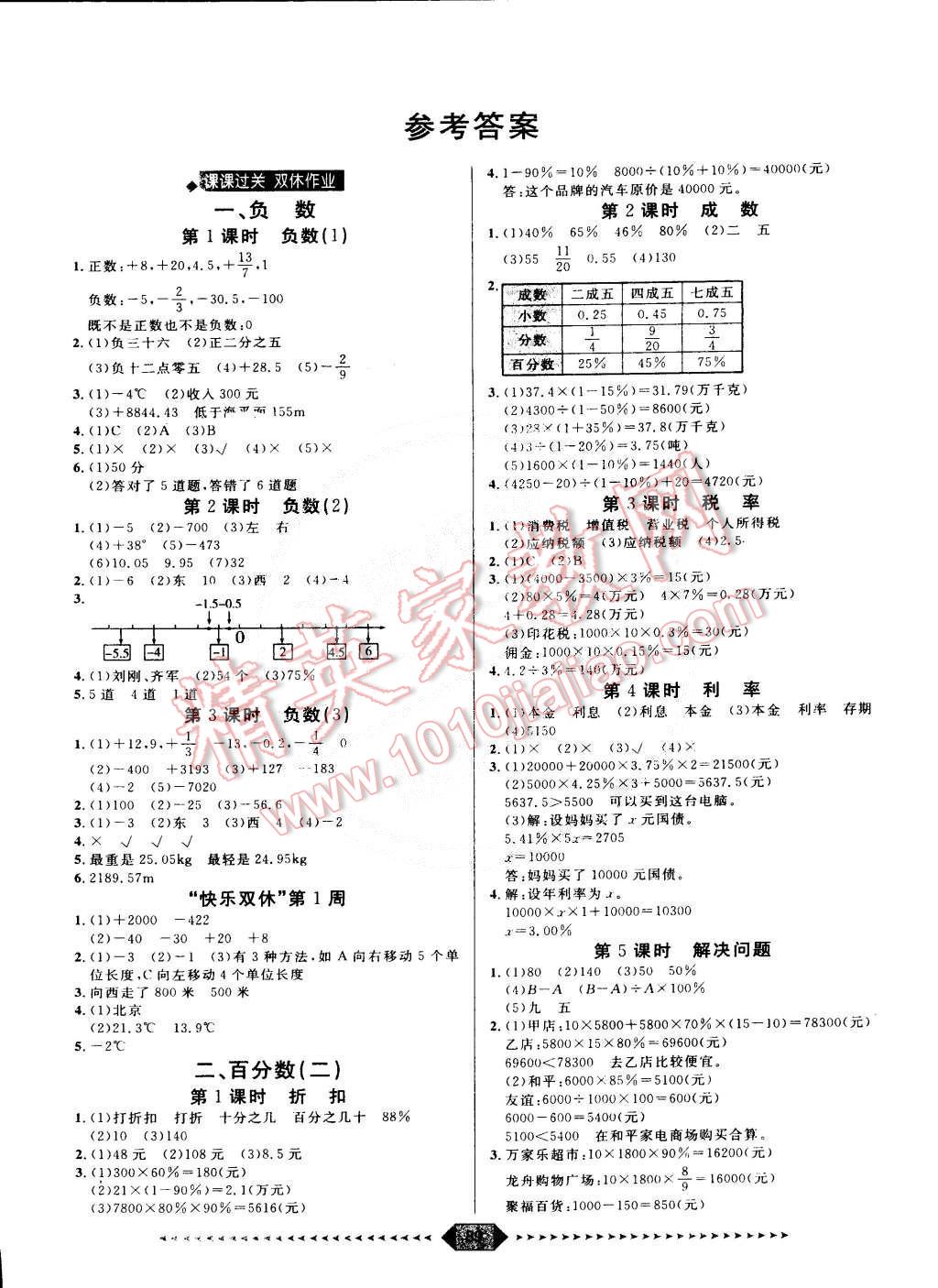 2015年陽光計(jì)劃第一步六年級(jí)數(shù)學(xué)下冊(cè)人教版 第1頁