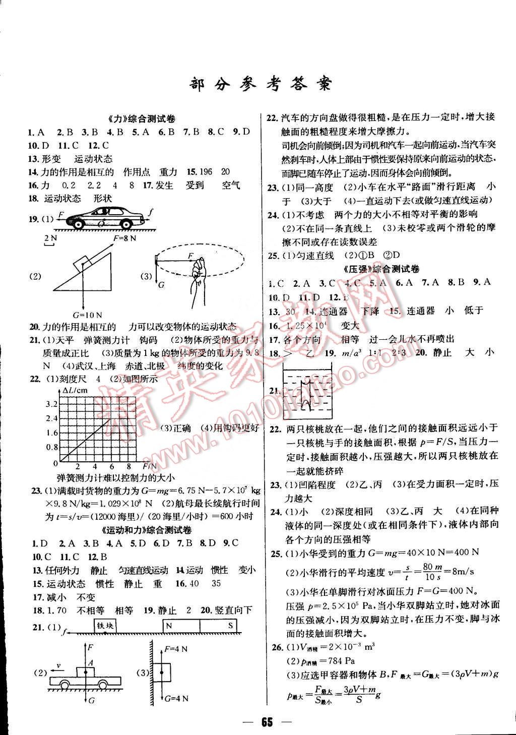 2015年黄冈金牌之路期末冲刺卷八年级物理下册人教版