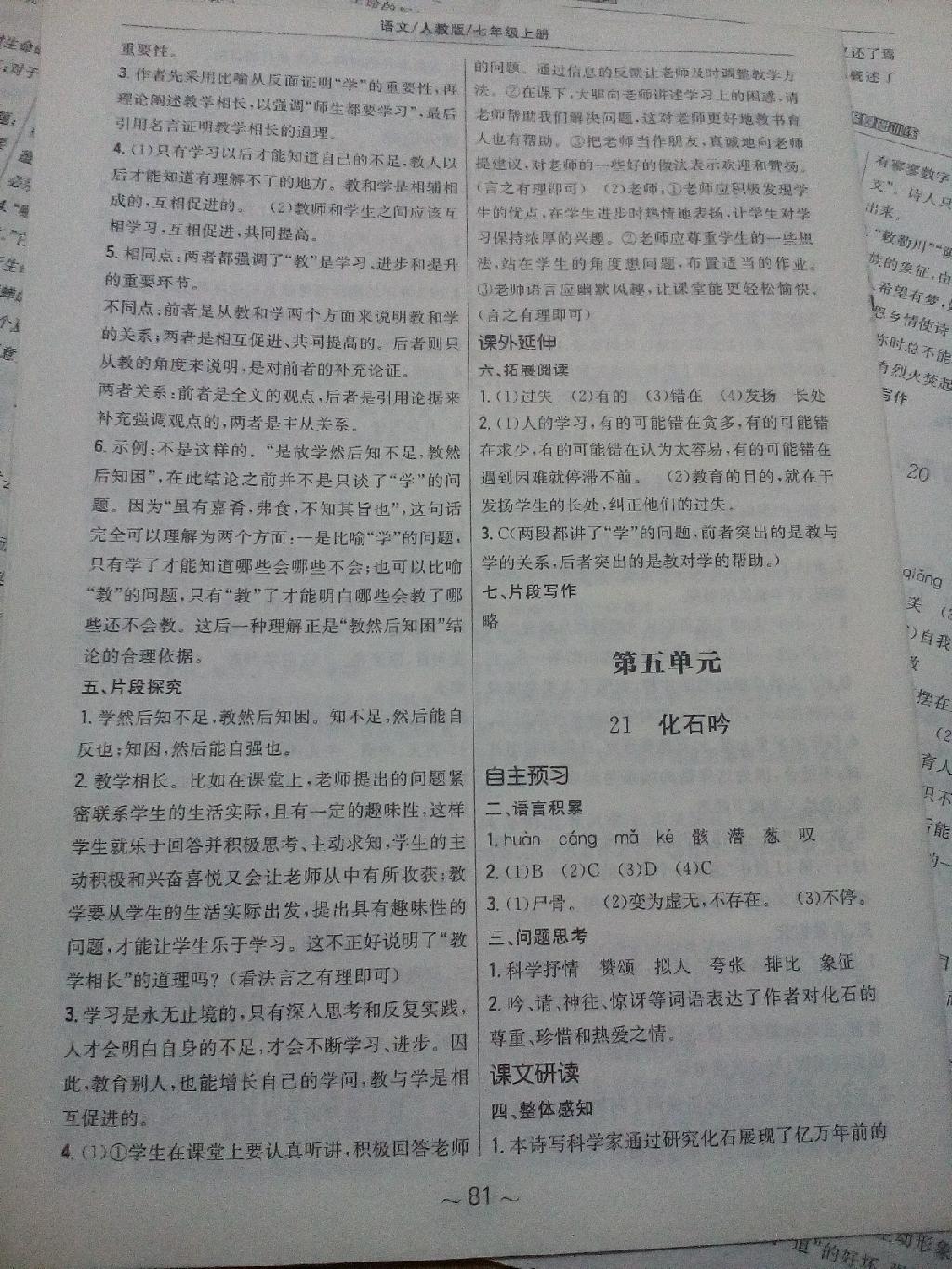 2014年新編基礎(chǔ)訓(xùn)練七年級語文上冊人教版 第21頁