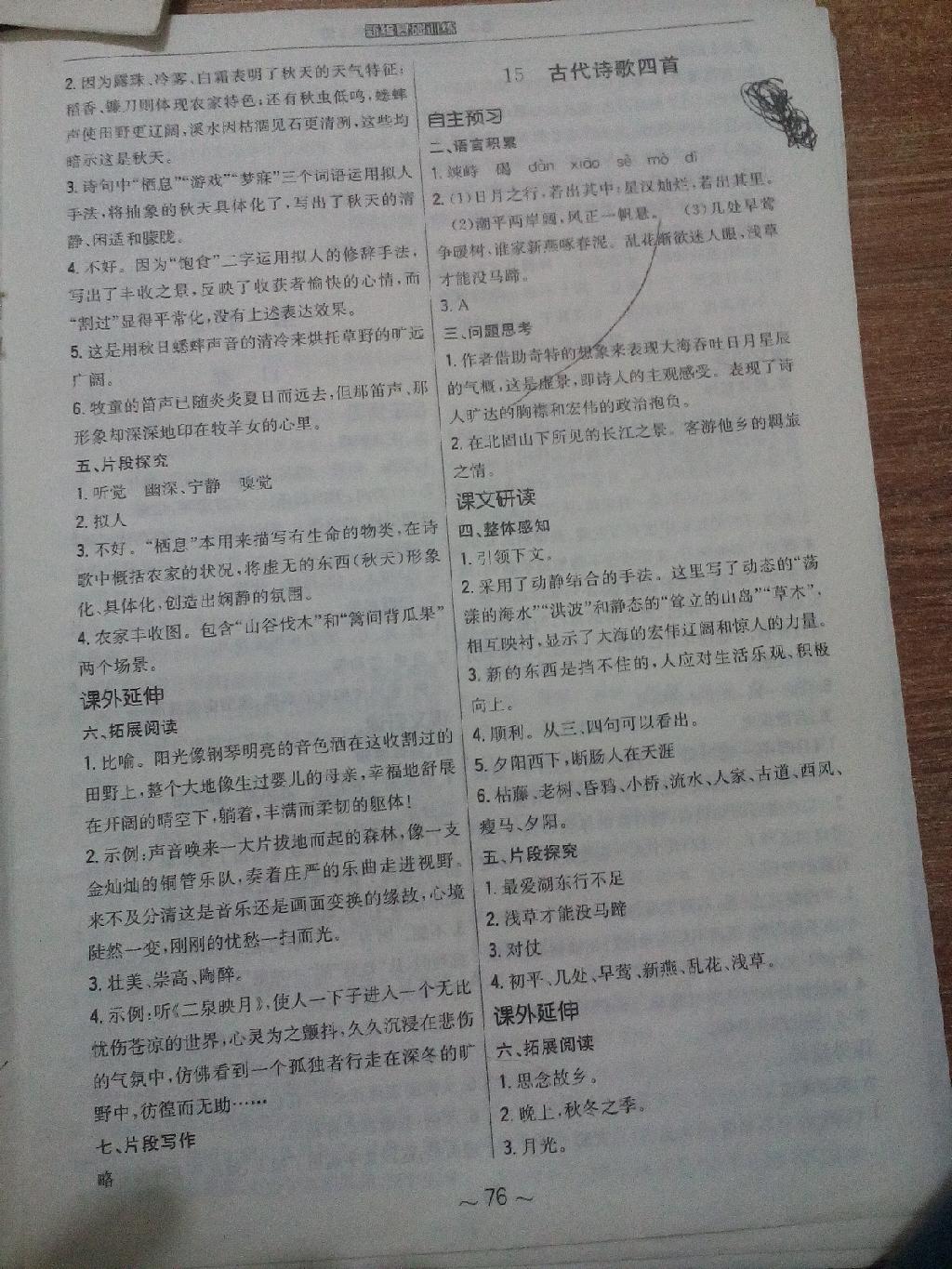 2014年新編基礎(chǔ)訓(xùn)練七年級(jí)語(yǔ)文上冊(cè)人教版 第16頁(yè)