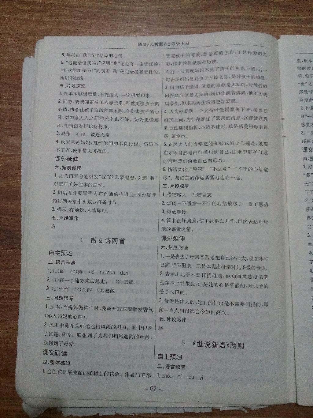 2014年新編基礎(chǔ)訓(xùn)練七年級(jí)語(yǔ)文上冊(cè)人教版 第6頁(yè)