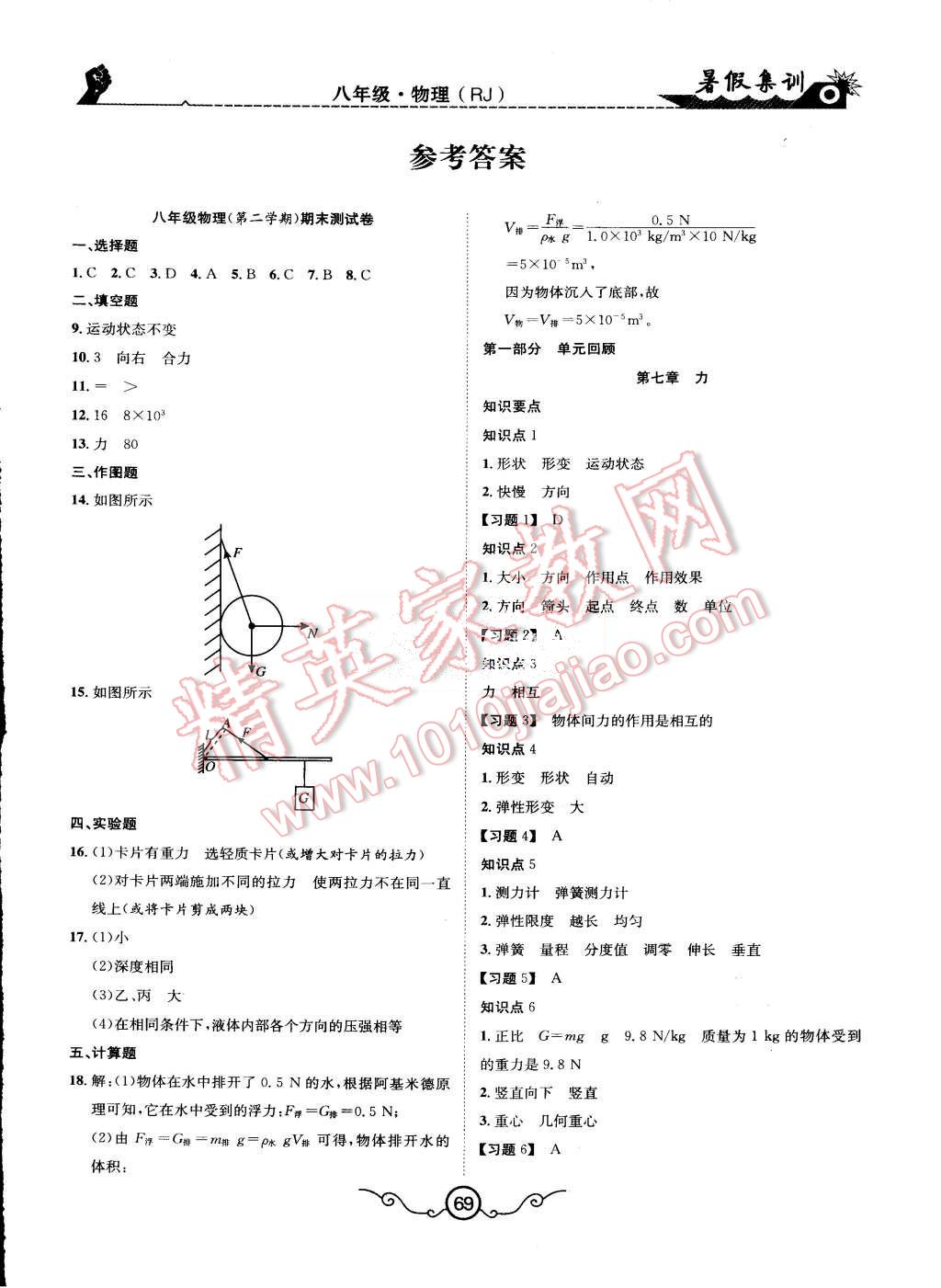 2015年暑假集训八年级物理人教版合肥工业大学出版社 第1页