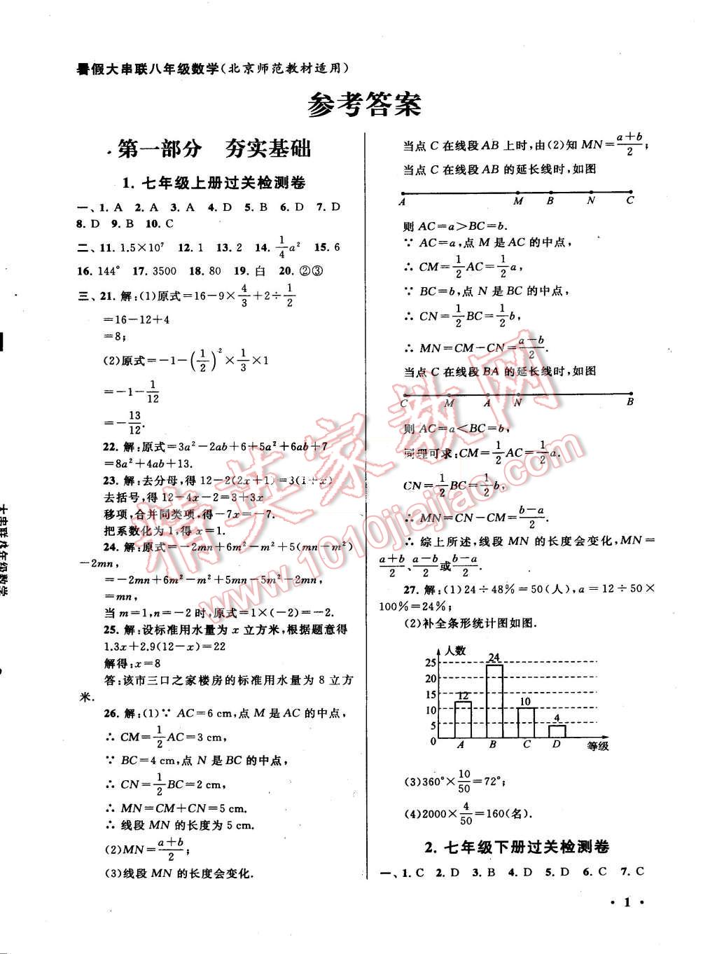 2015年初中版暑假大串聯(lián)八年級數(shù)學北師大版 第1頁