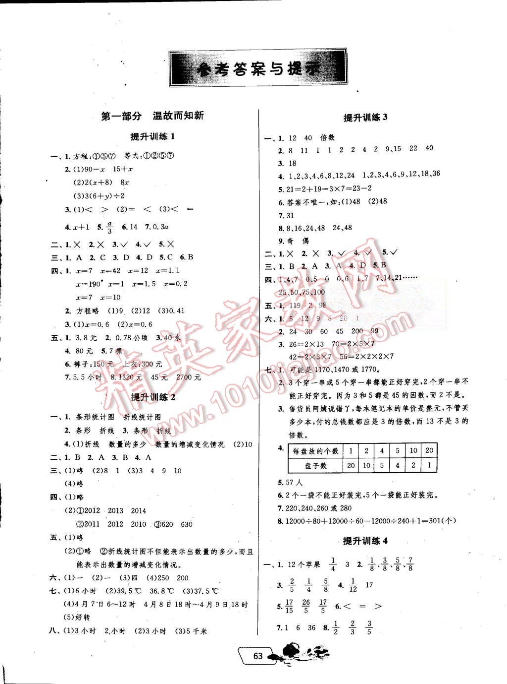 2015年实验班提优训练暑假衔接版五升六年级数学苏教版 第1页