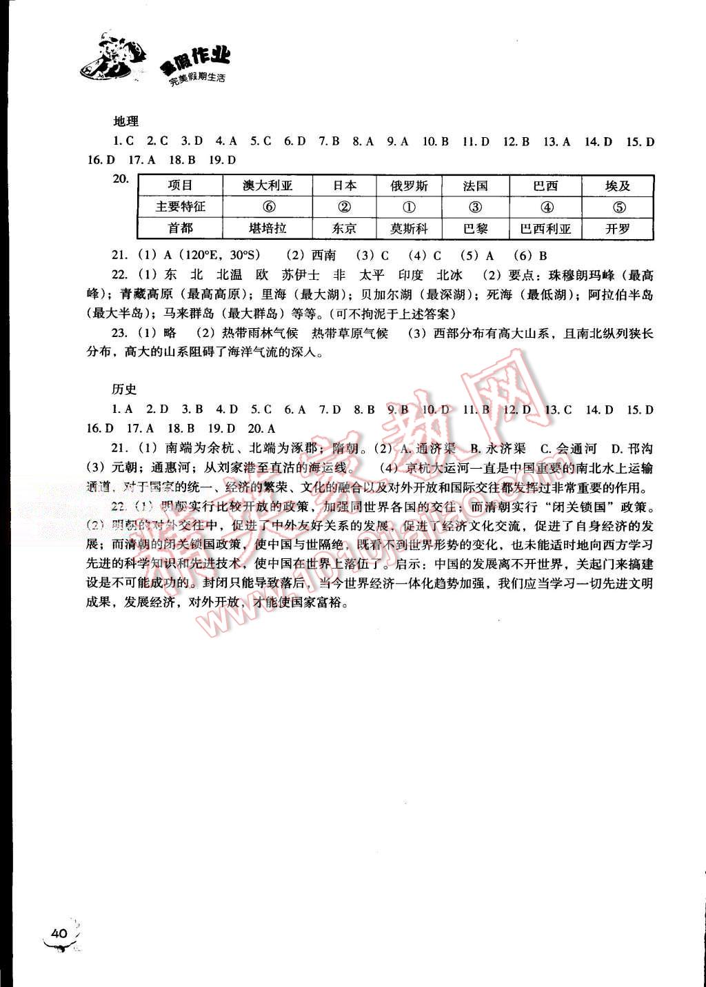 2015年暑假作业完美假期生活七年级综合 第2页