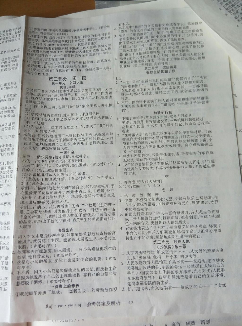 2015年金象教育U計(jì)劃學(xué)期系統(tǒng)復(fù)習(xí)暑假作業(yè)八年級(jí)語文語文版 第4頁